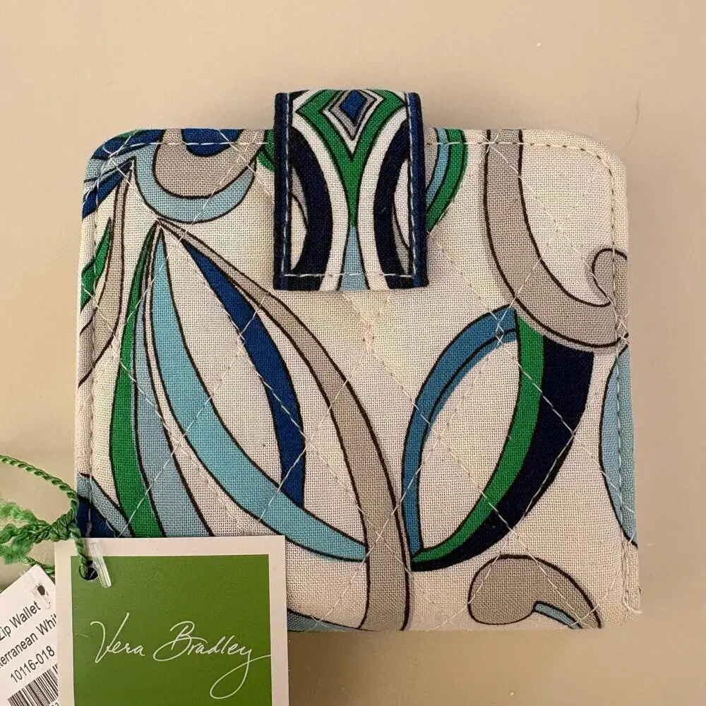 NWT Vera Bradley Mediterranean White Zip Around Mini Zip Wallet New - Picture 2 of 6